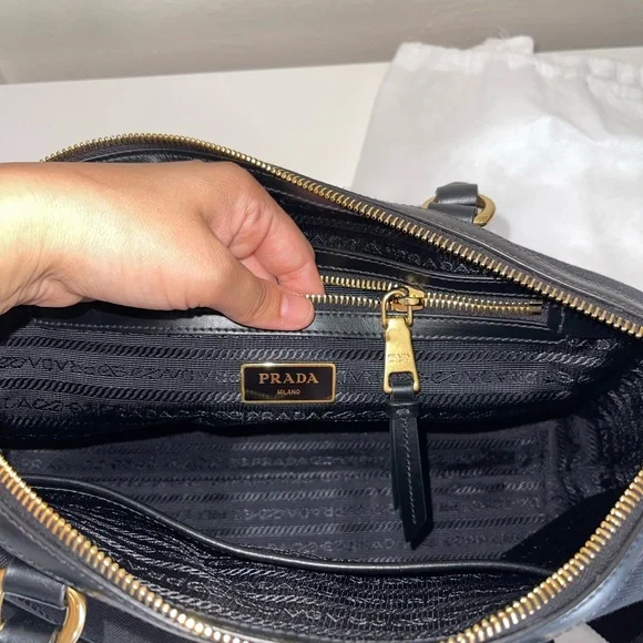 Prada Logo Jacquard Black Canvas Satchel - Authentic - Picture 14 of 15